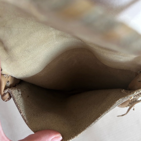 Vintage 70s Southwest Green Leather Crossbody Bag Hand Tooled Braided Handle - Picture 10 of 10